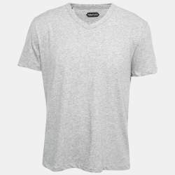 Tom Ford Grey Cotton V-Neck Half Sleeve T-Shirt XL