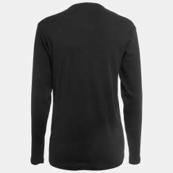 Pre Owned Tom Ford Black Cotton Buttoned Crew Neck Full Sleeve T-Shirt M