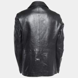 Tom Ford Black Leather Button Front Military Jacket XXL