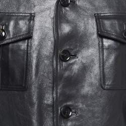 Tom Ford Black Leather Button Front Military Jacket XXL