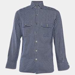 Pre Owned Tom Ford Navy Blue Checkered Cotton Button Front Shirt M