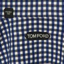 Pre Owned Tom Ford Navy Blue Checkered Cotton Button Front Shirt M