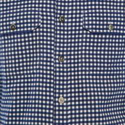 Pre Owned Tom Ford Navy Blue Checkered Cotton Button Front Shirt M