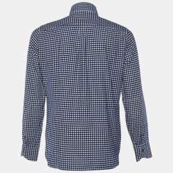 Pre Owned Tom Ford Navy Blue Checkered Cotton Button Front Shirt M
