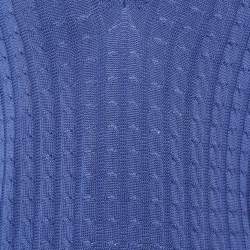 Pre Owned Tom Ford Blue Cotton Cable Knit V-Neck Sweater L