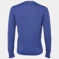Pre Owned Tom Ford Blue Cotton Cable Knit V-Neck Sweater L
