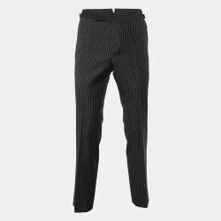 Tom Ford Black Pinstriped Wool Regular Fit Trousers S