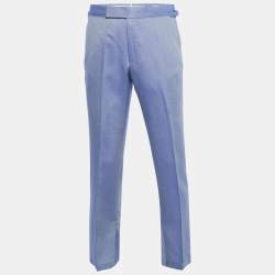 Tom Ford Blue Chambray Silk Blend Straight Fit Trousers M