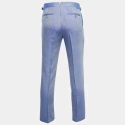 Tom Ford Blue Chambray Silk Blend Straight Fit Trousers M