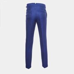 Tom Ford Blue Texture Silk & Cotton Tailored Pants M