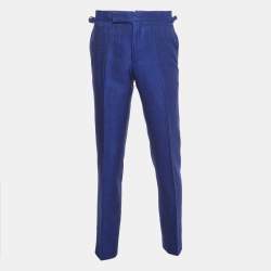 Tom Ford Blue Texture Silk & Cotton Tailored Pants M