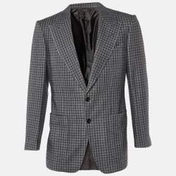 Tom Ford Grey Checked Wool & Silk Shelton Single Breasted Blazer M