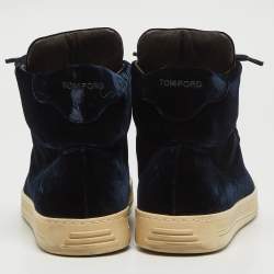 Tom Ford Navy Blue Velvet Russell High Top Sneakers Size 42