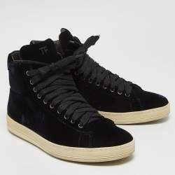 Tom Ford Navy Blue Velvet Russell High Top Sneakers Size 42