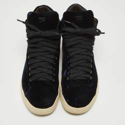 Tom Ford Navy Blue Velvet Russell High Top Sneakers Size 42