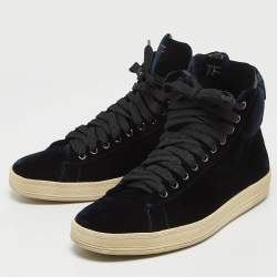 Tom Ford Navy Blue Velvet Russell High Top Sneakers Size 42