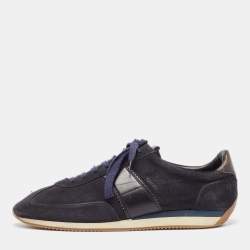 Tom Ford Navy Blue Suede and Leather Oxford Sneakers  Size 43