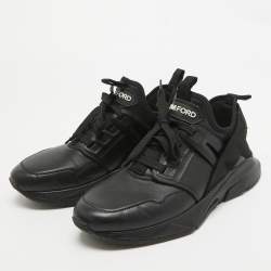 Tom Ford Black Leather and Neoprene Jago Lace Up  Sneakers Size 41