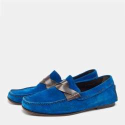 Tom Ford Blue/Brown Leather and Suede Loafers Size 42