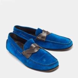 Tom Ford Blue/Brown Leather and Suede Loafers Size 42