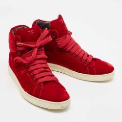 Tom Ford Red Velvet Russell High Top Sneakers Size 44