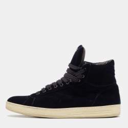 Tom Ford Navy Blue Velvet Russell High Top Sneakers Size 45