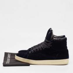 Tom Ford Navy Blue Velvet Russell High Top Sneakers Size 45