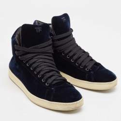 Tom Ford Navy Blue Velvet Russell High Top Sneakers Size 45