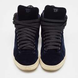 Tom Ford Navy Blue Velvet Russell High Top Sneakers Size 45