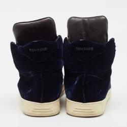 Tom Ford Navy Blue Velvet Russell High Top Sneakers Size 45