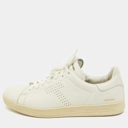 Tom Ford White Leather Perforated Logo Low Top Sneakers Size 44.5