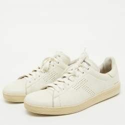 Tom Ford White Leather Perforated Logo Low Top Sneakers Size 44.5