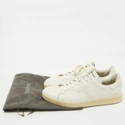 Tom Ford White Leather Perforated Logo Low Top Sneakers Size 44.5