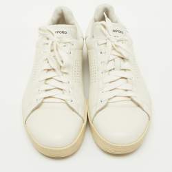 Tom Ford White Leather Perforated Logo Low Top Sneakers Size 44.5