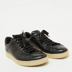 Tom Ford Black Leather Lace Up Low Top Sneakers Size 44