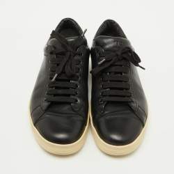 Tom Ford Black Leather Lace Up Low Top Sneakers Size 44