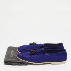 Pre Owned Tom Ford Blue Suede Tassel Detail Loafers Size 44.5