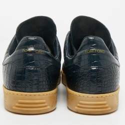 Pre Owned Tom Ford Navy Blue Croc Embossed Leather Lace Up Sneakers Size 46