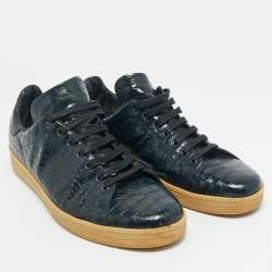 Pre Owned Tom Ford Navy Blue Croc Embossed Leather Lace Up Sneakers Size 46