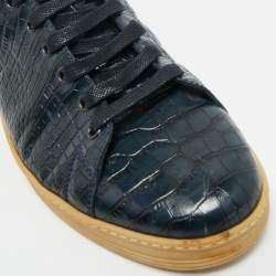 Pre Owned Tom Ford Navy Blue Croc Embossed Leather Lace Up Sneakers Size 46