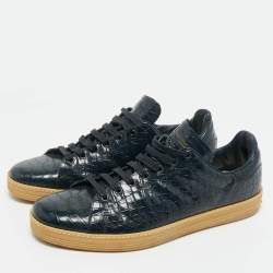 Pre Owned Tom Ford Navy Blue Croc Embossed Leather Lace Up Sneakers Size 46