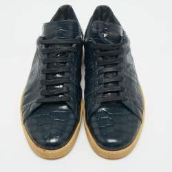 Pre Owned Tom Ford Navy Blue Croc Embossed Leather Lace Up Sneakers Size 46