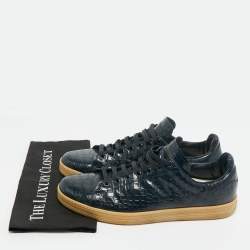 Pre Owned Tom Ford Navy Blue Croc Embossed Leather Lace Up Sneakers Size 46