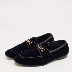 Pre Owned Tom Ford Navy Blue Velvet York Chain Loafers Size 42
