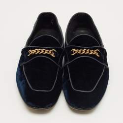 Pre Owned Tom Ford Navy Blue Velvet York Chain Loafers Size 42