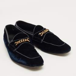 Pre Owned Tom Ford Navy Blue Velvet York Chain Loafers Size 42