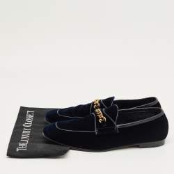 Pre Owned Tom Ford Navy Blue Velvet York Chain Loafers Size 42