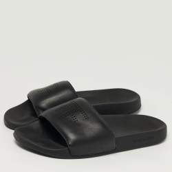 Pre Owned صندل توماس فورد هاريسون مسطح جلد أسود بشعار مثقوب مقاس 43