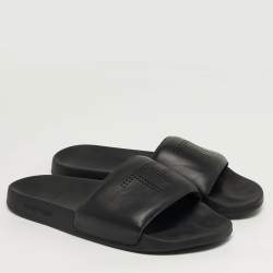 Pre Owned صندل توماس فورد هاريسون مسطح جلد أسود بشعار مثقوب مقاس 43