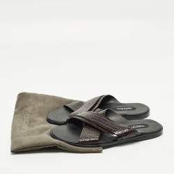 Pre Owned Tom Ford Informal Preston Size 44 Brown Croc Embossed Leather Flat Sandals